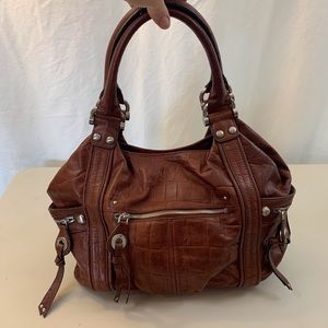 B. Makowsky Brown Textured Leather Shoulder Bag